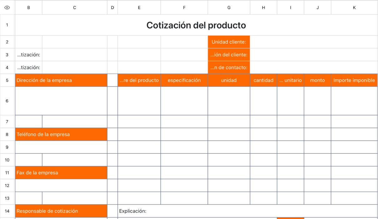 Cotización del producto